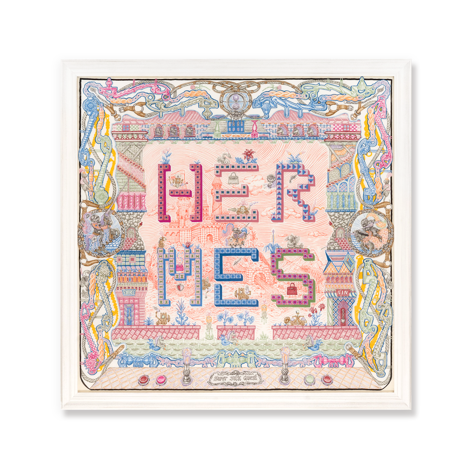 HERMES カレ90「スーパー・シルク・クエスト」スカーフの額装